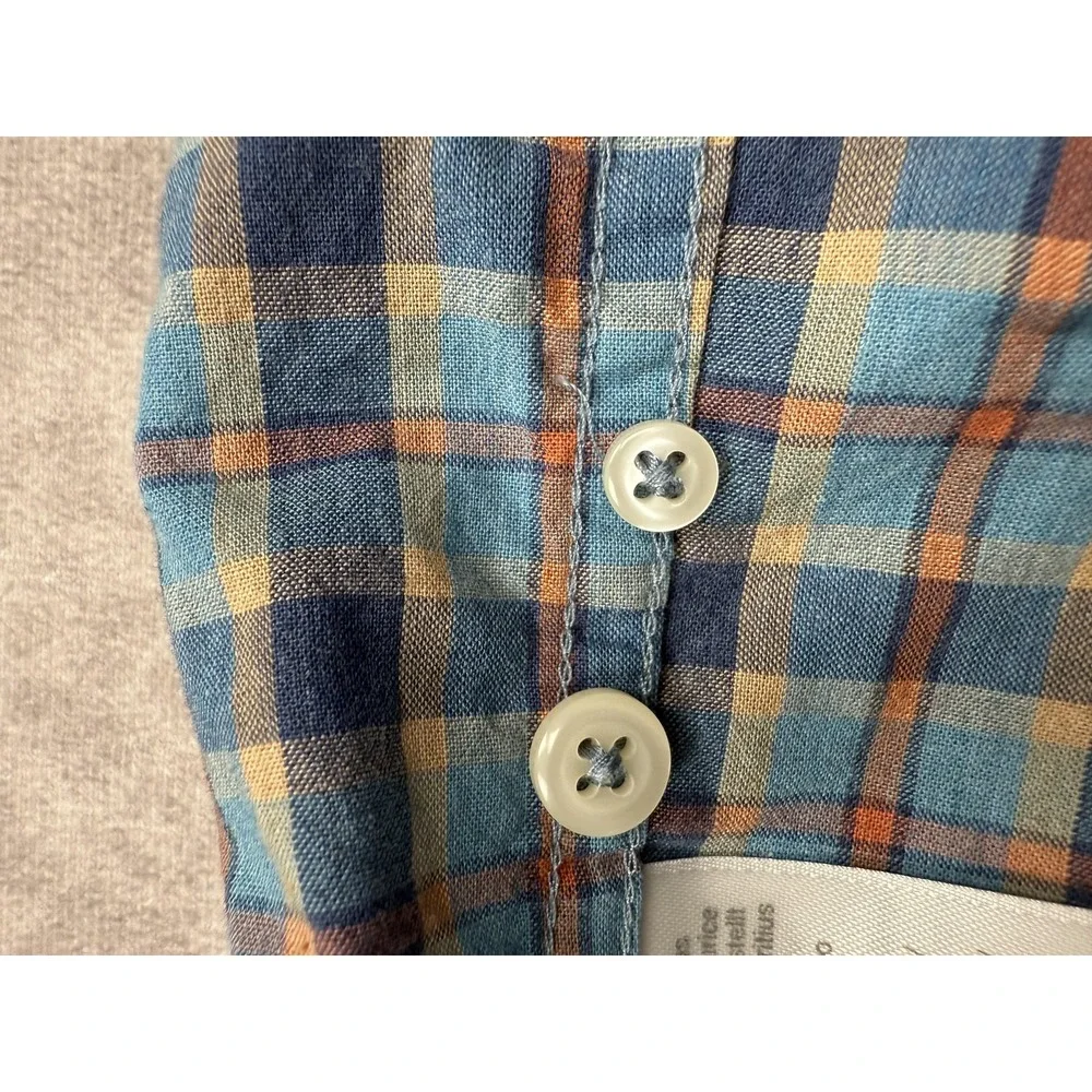 J Crew Shirt Mens Medium Blue Plaid Slim Untucked Organic Cotton‎ Stretch Casual